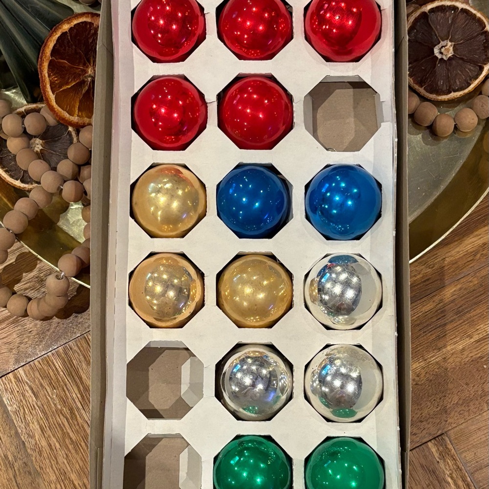 Vintage Holiday Ornament Set - Red, Gold, Blue, Silver